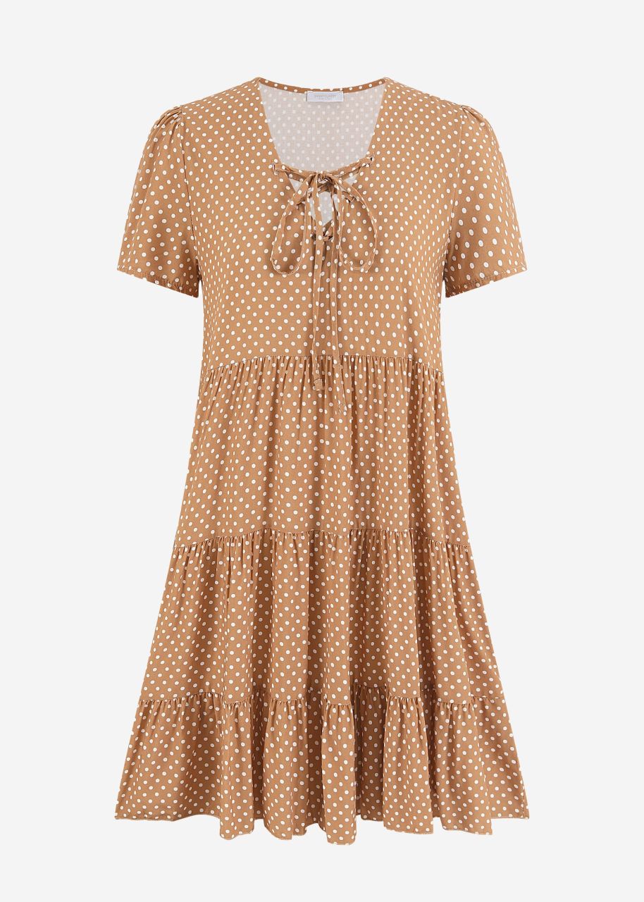 Airy dress with polka dot print - brown