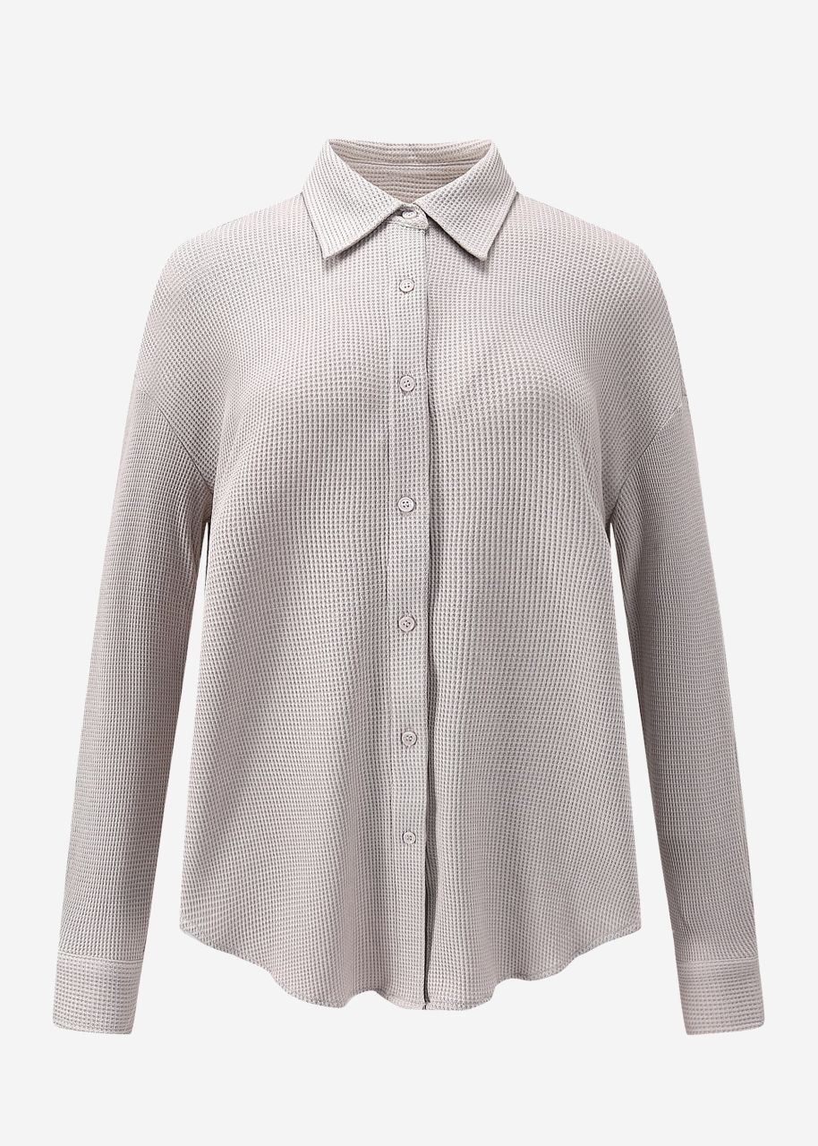 Oversize waffle piqué blouse - taupe