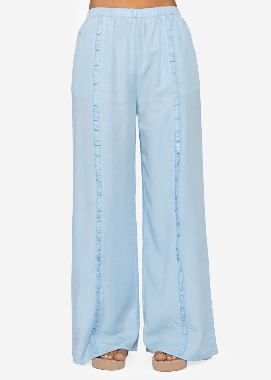 Trousers with wide leg and ruffle detail - light blue