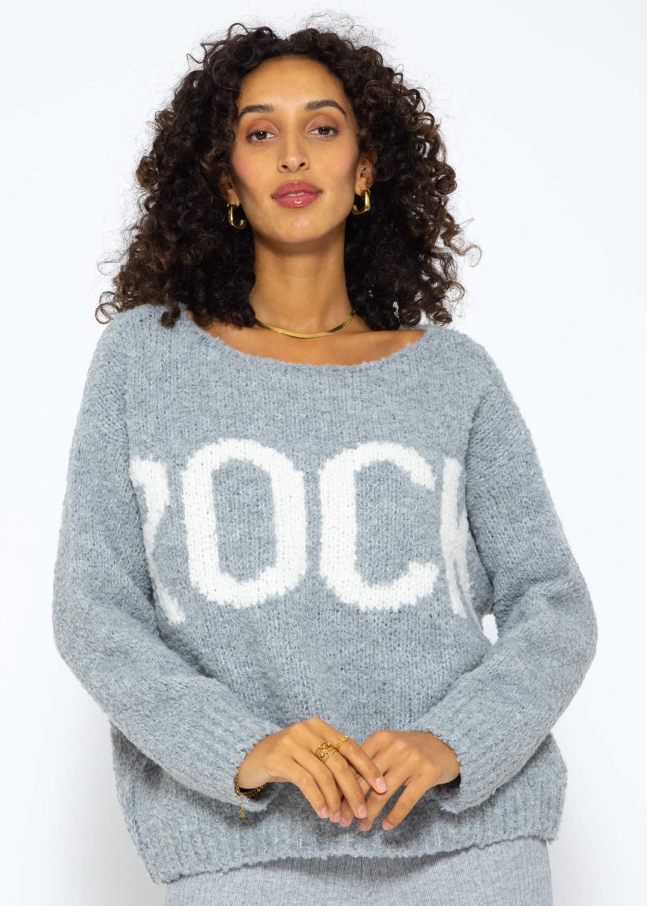 Oversize jumper with "Rock" lettering - grey-white