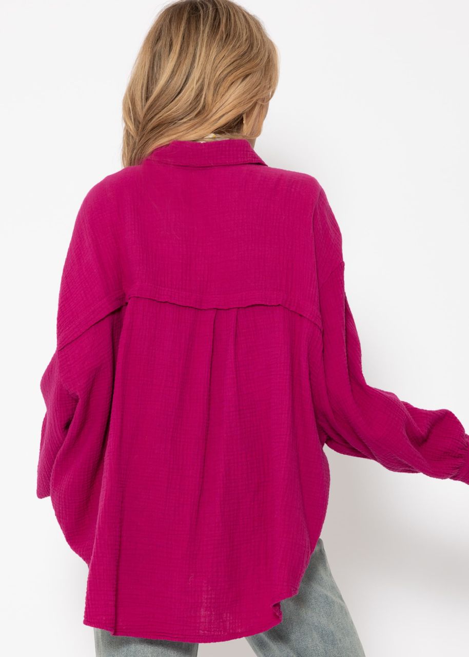 Muslin blouse oversize, short, fuchsia