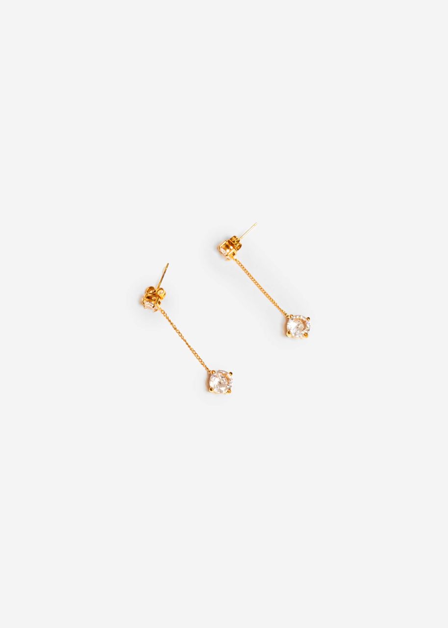 Stud earrings with hanging sparkling stone - gold