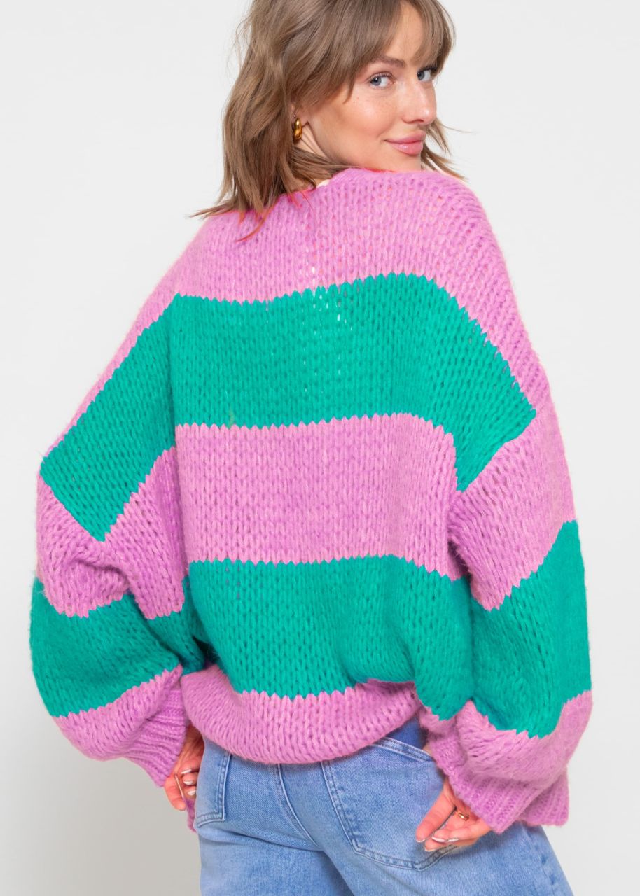 Striped oversize cardigan - pink-turquoise