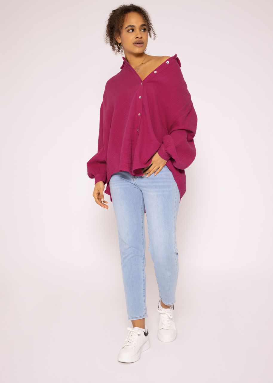 Ultra oversize muslin blouse shirt, shorter version, fuchsia