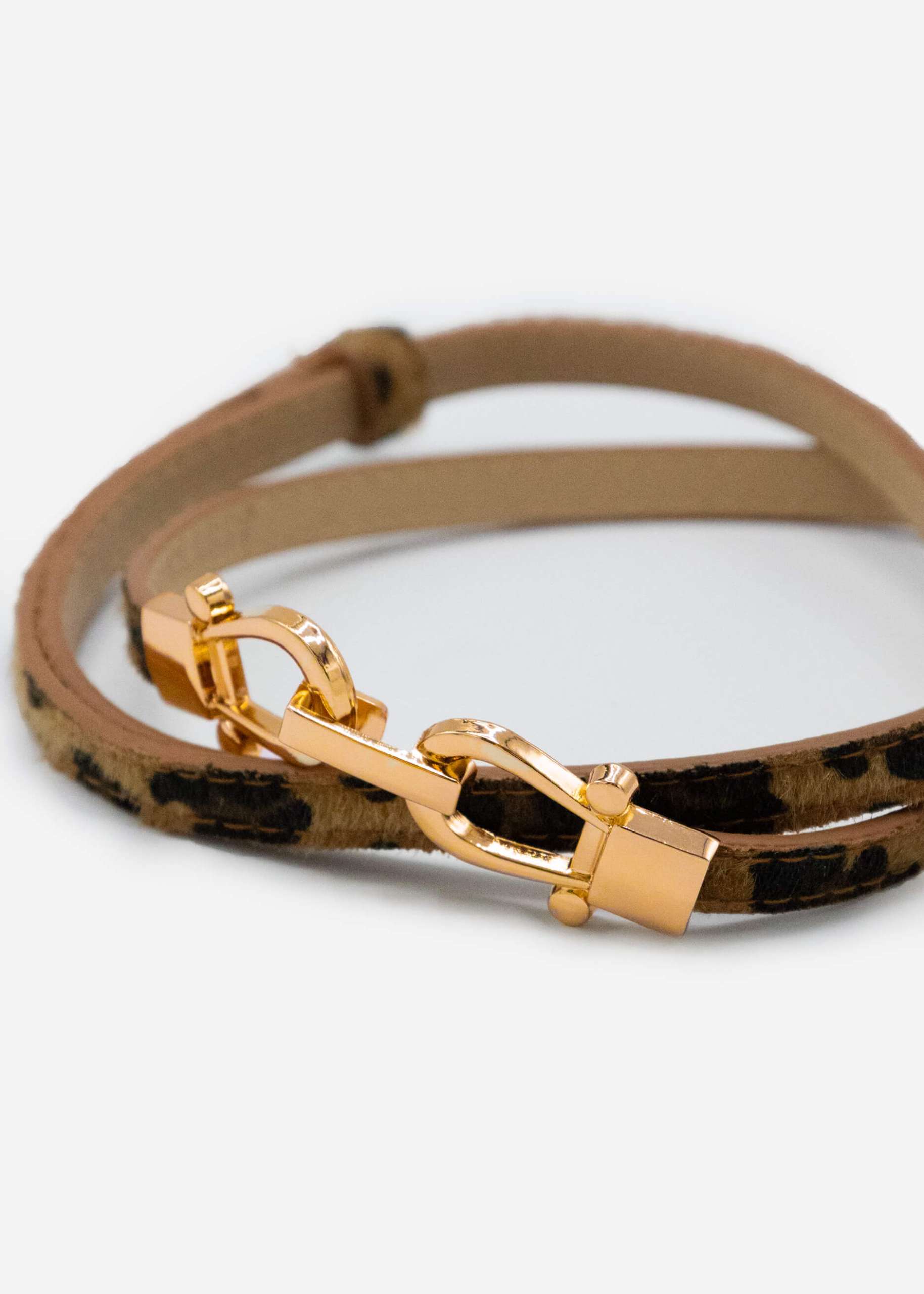 Adjustable leo print belt - brown