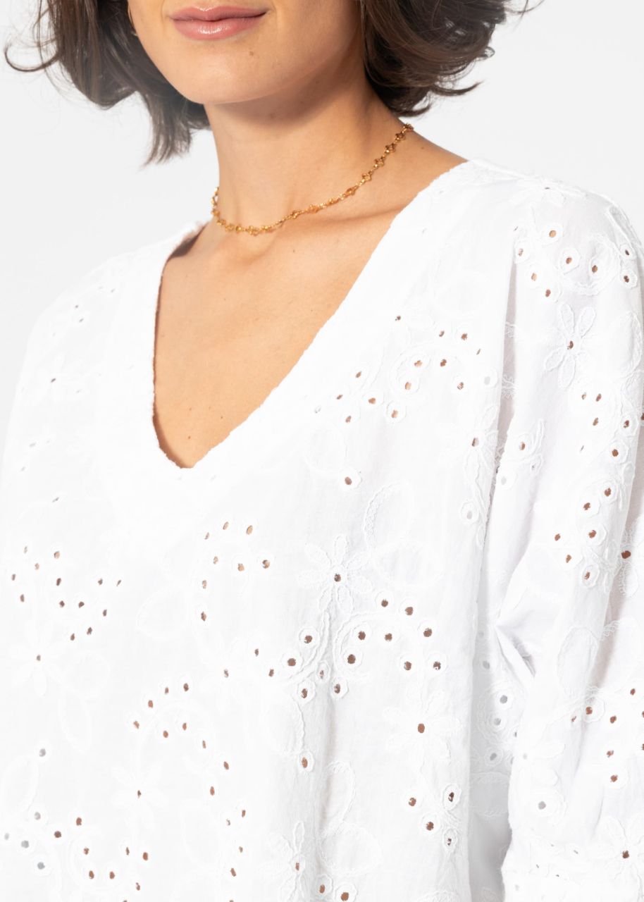 Oversize cotton shirt with eyelet embroidery - white