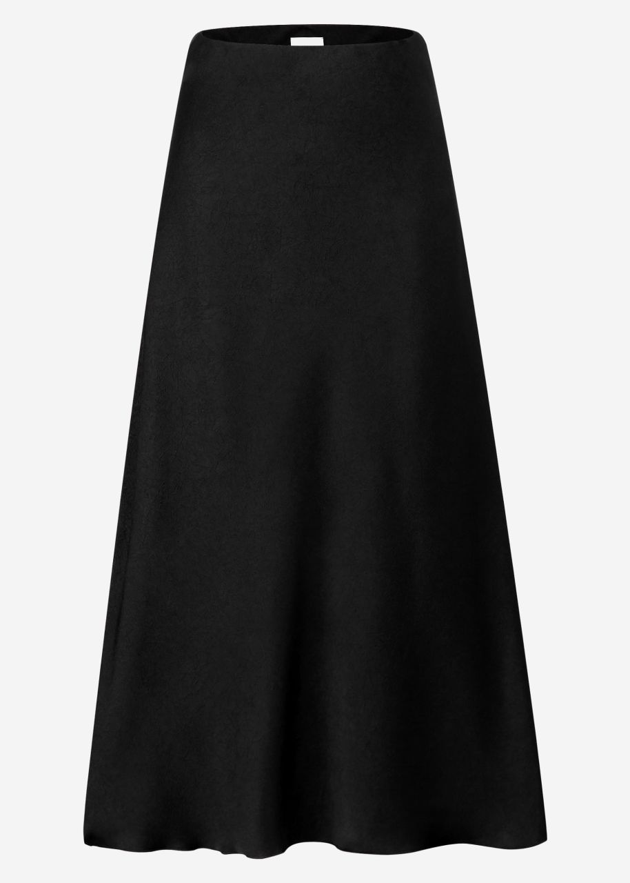 Crash-look satin skirt - black