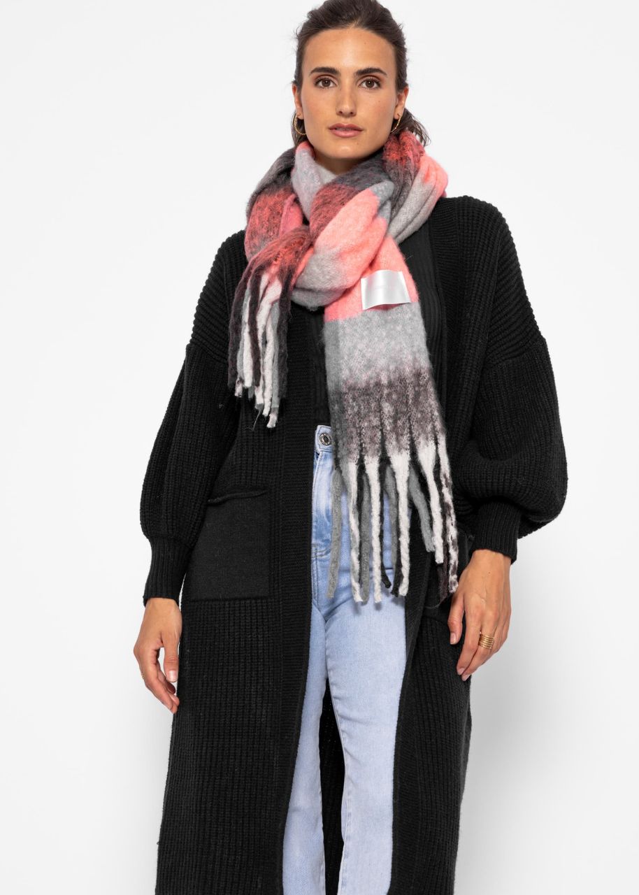 Checked fluffy scarf - pink-black-grey