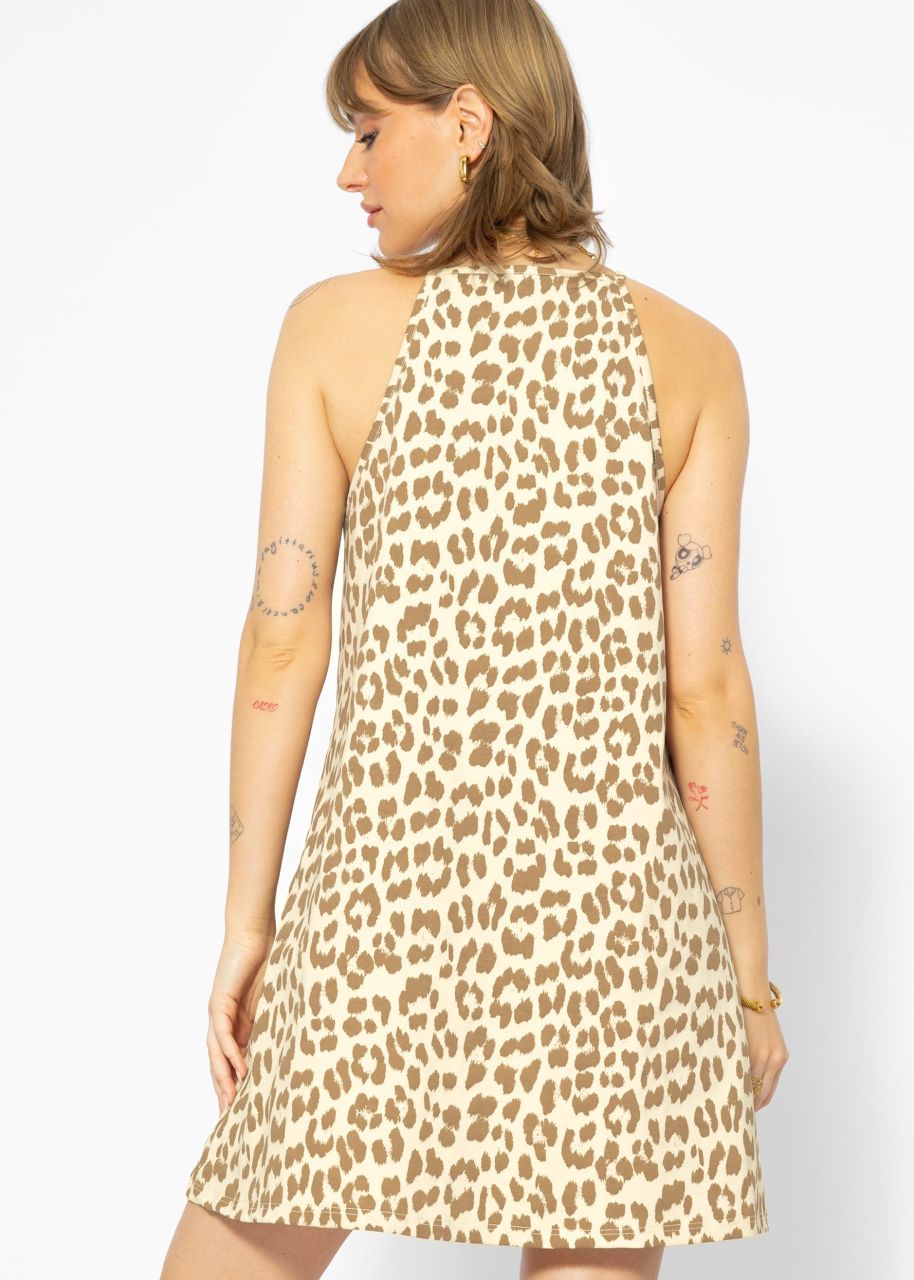 Jersey dress with leo print - beige