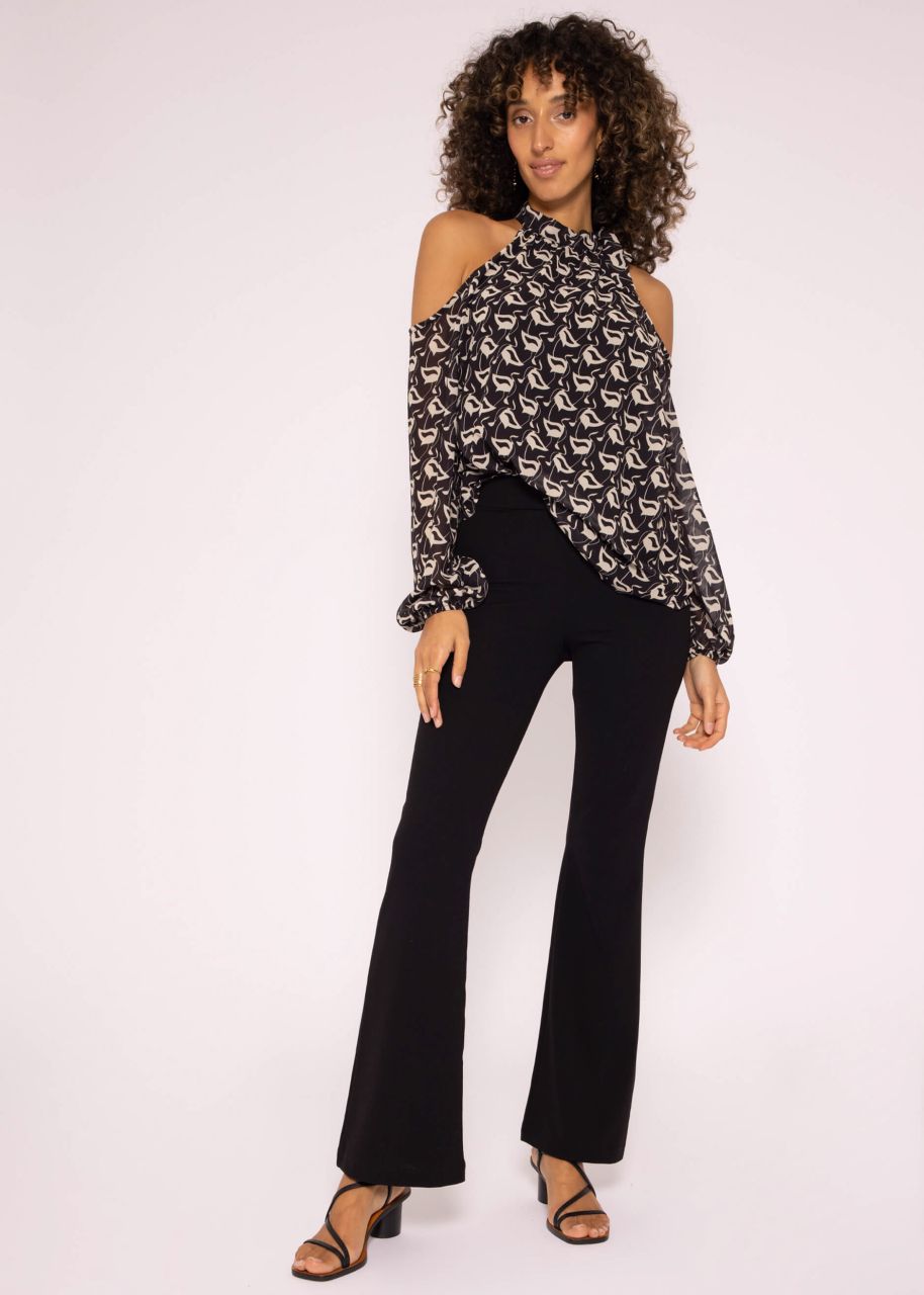 Off the shoulder chiffon blouse with print, black