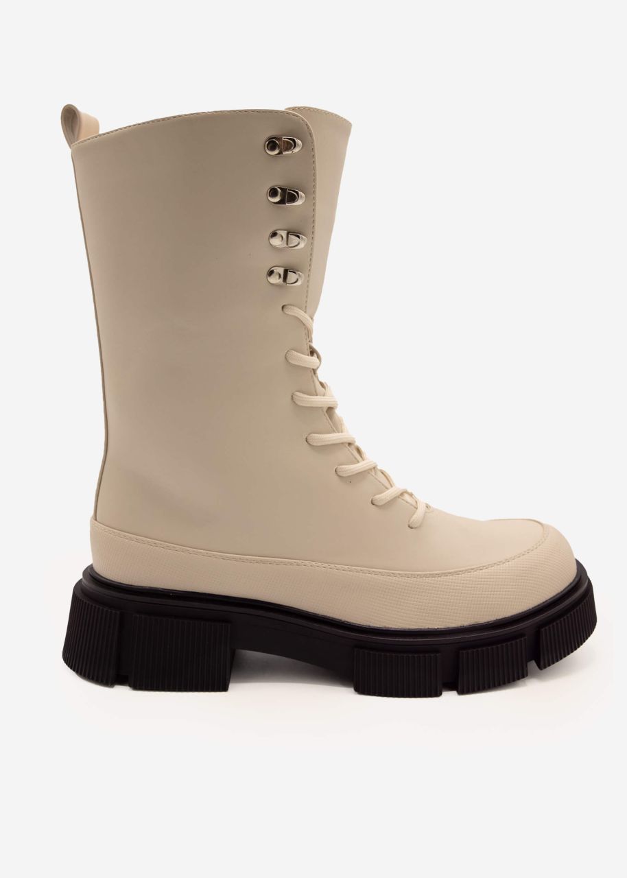 Platform boots with lacing, beige