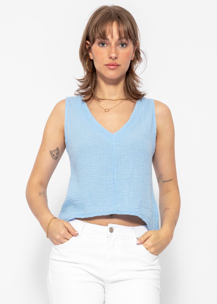 Muslin top with V-neck - light blue