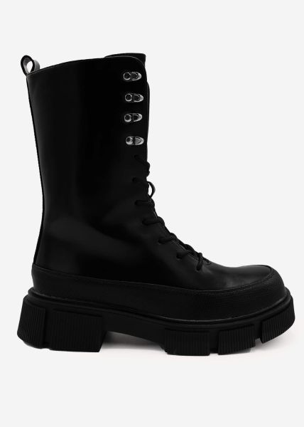 Platform boots with lacing, black