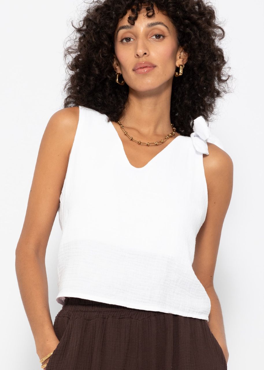 Muslin top with bow - white