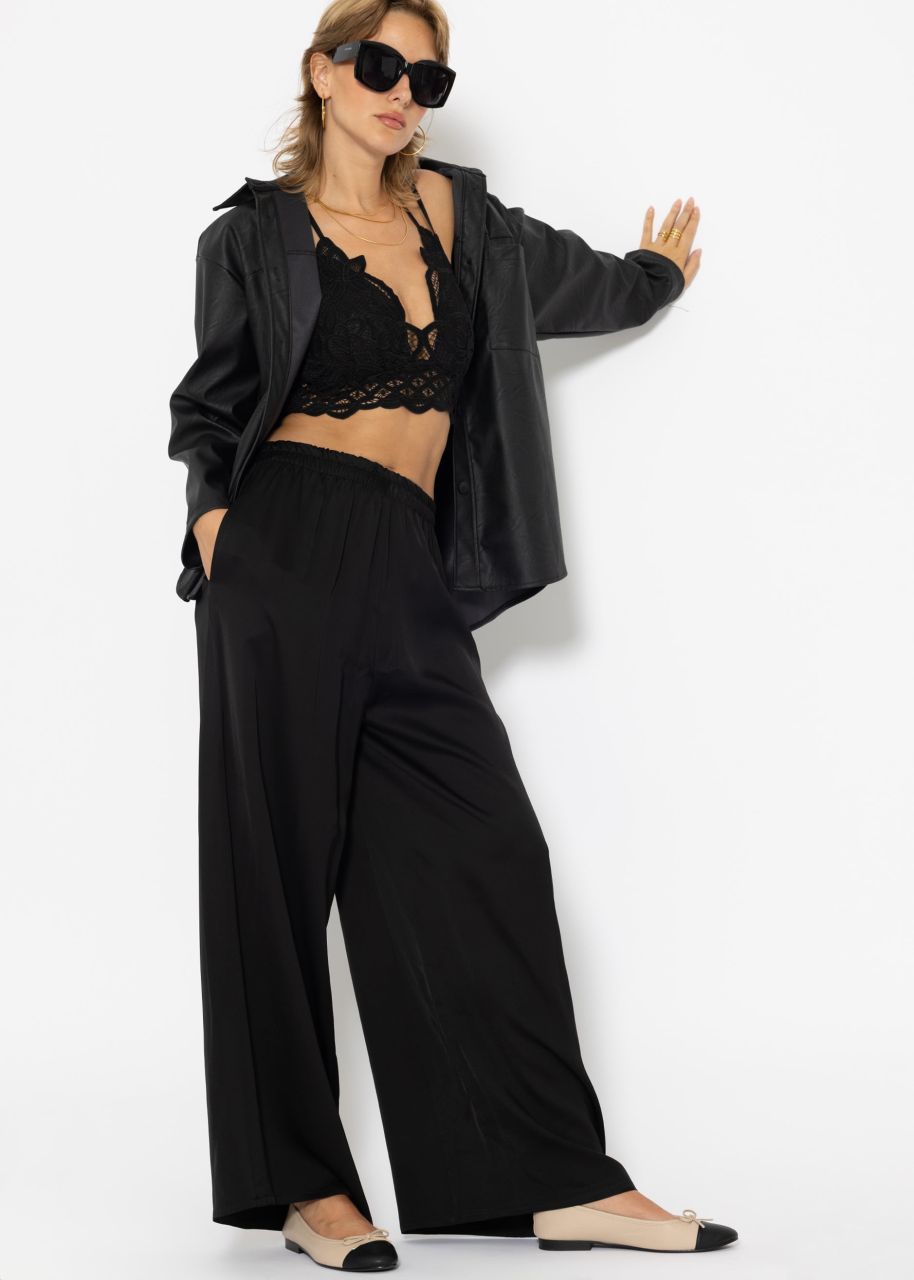 Satin trousers with wide leg - black