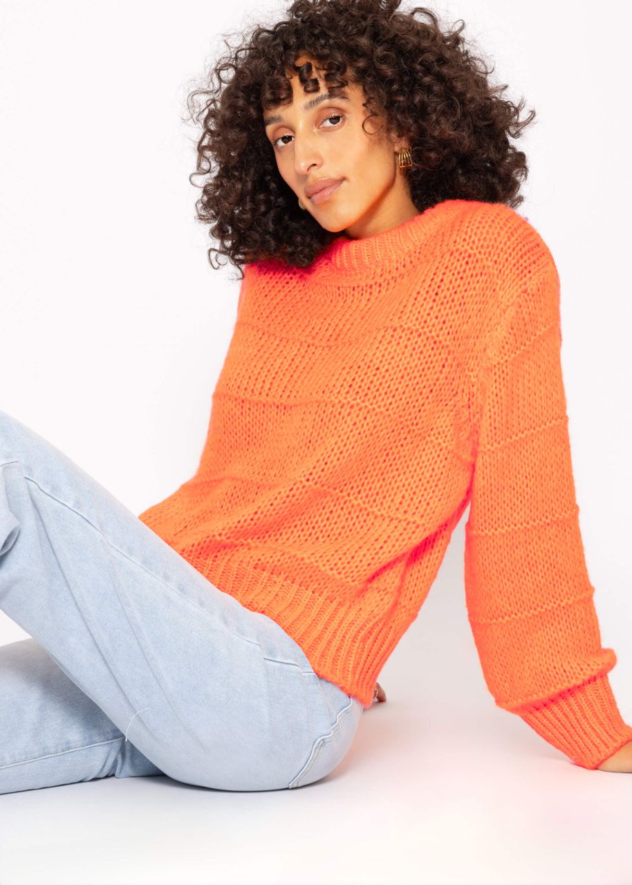 Oversized jumper with textured stripes - tangerine