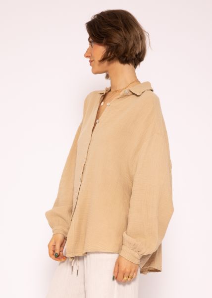 Muslin blouse oversize, short, caramell