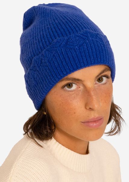 Hat with ajour knit trim - royal blue