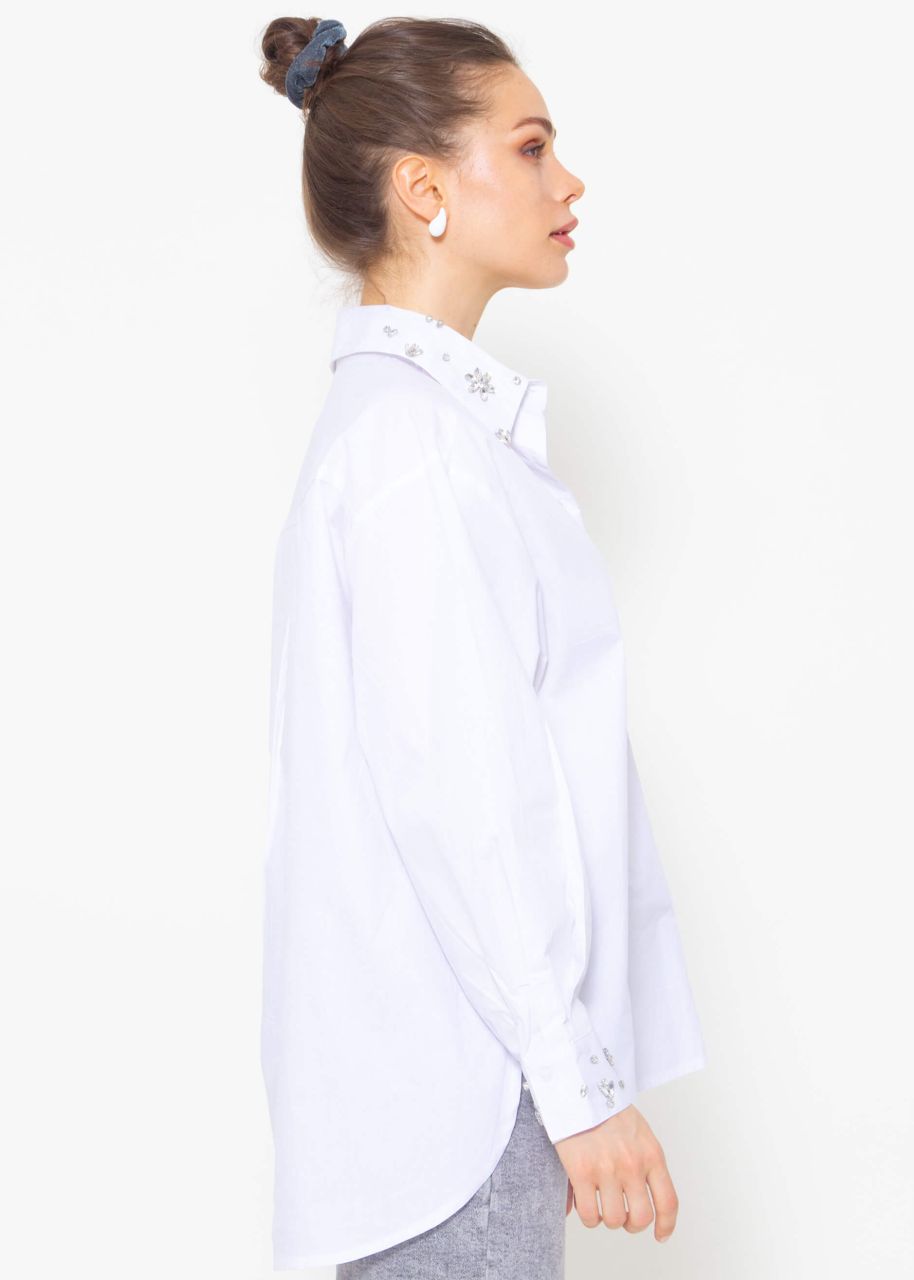 Shirt blouse with jewellery details - white