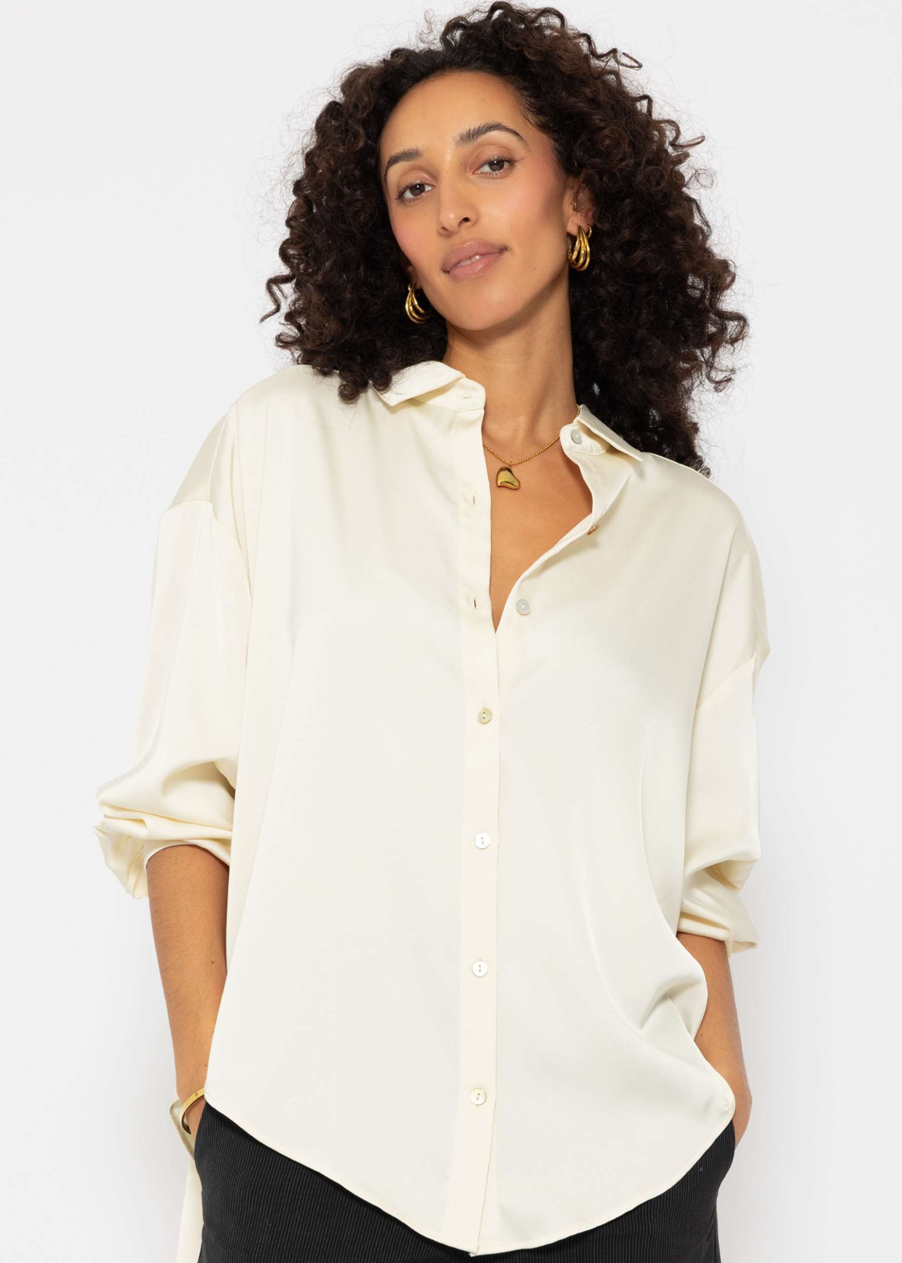 Oversize satin blouse - cream white