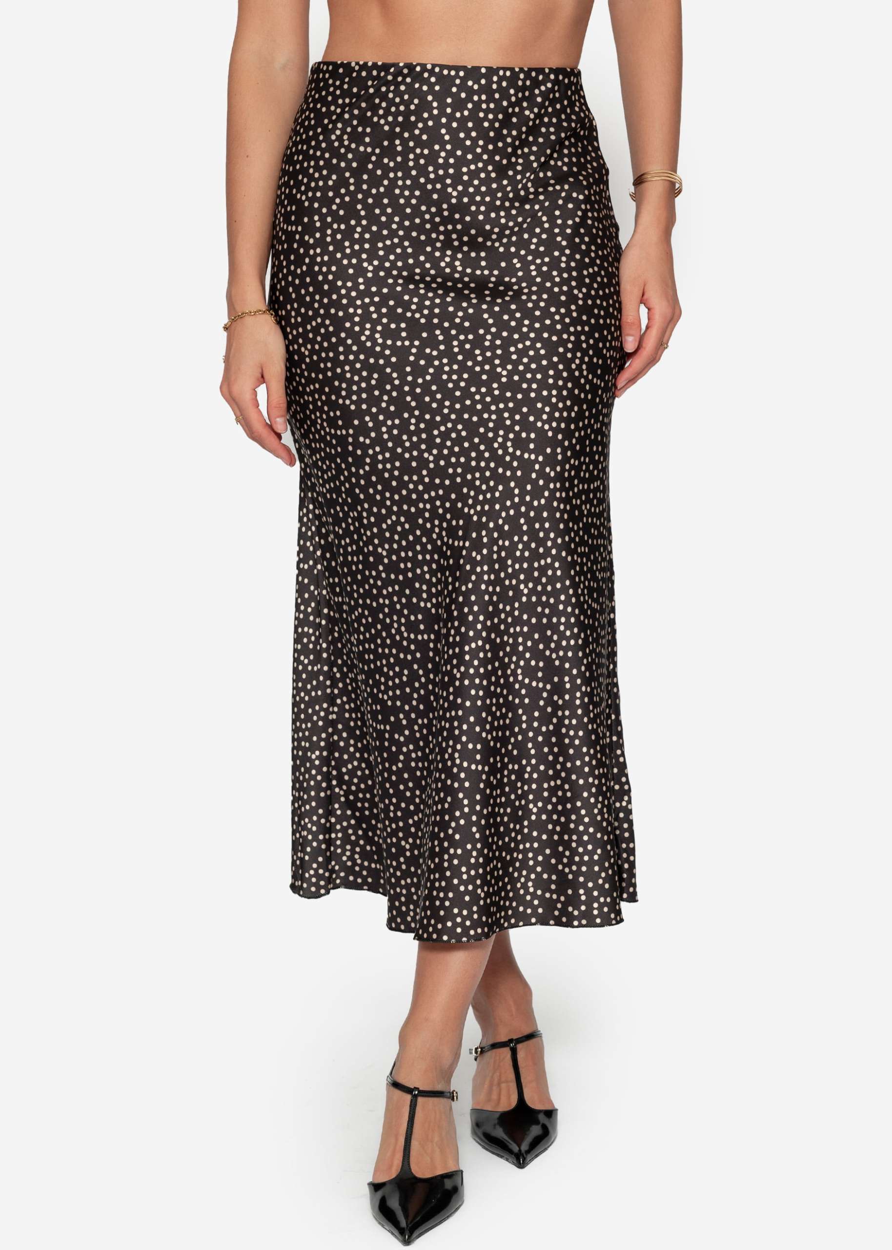 Satin skirt with polka dot print - black