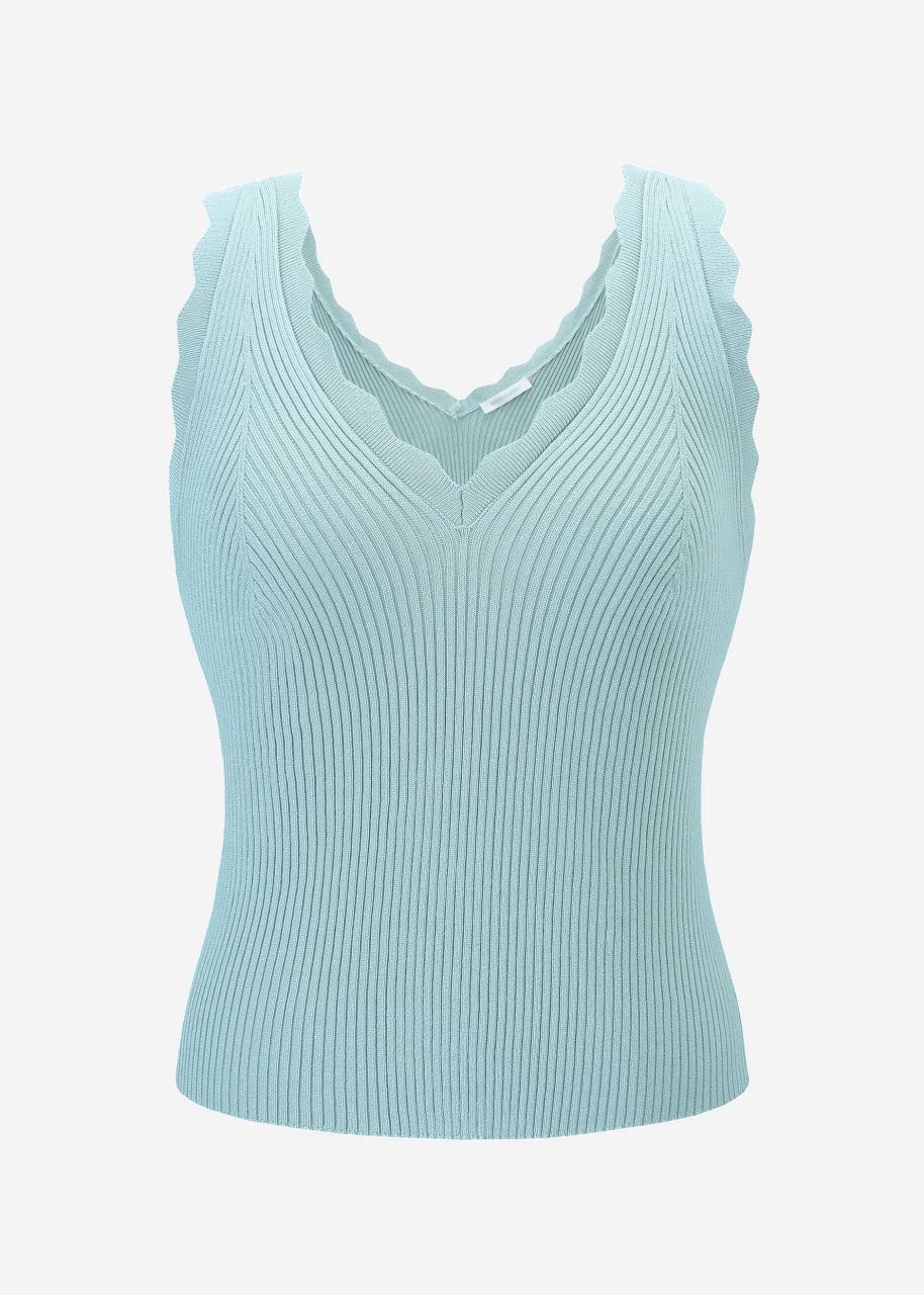 Knitted top with V-neck - light blue