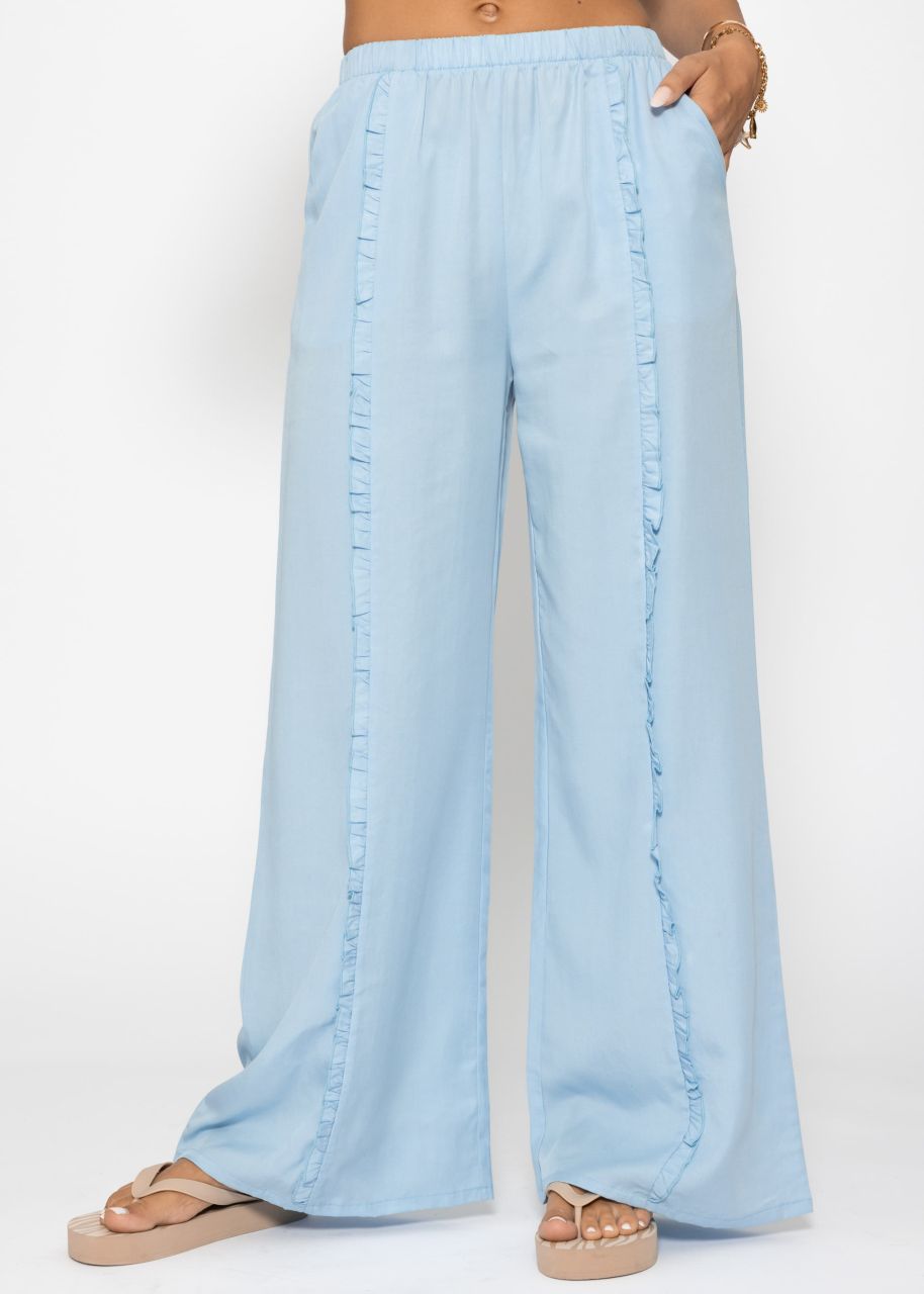 Trousers with wide leg and ruffle detail - light blue