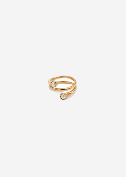 Intertwined ring with pearls - gold