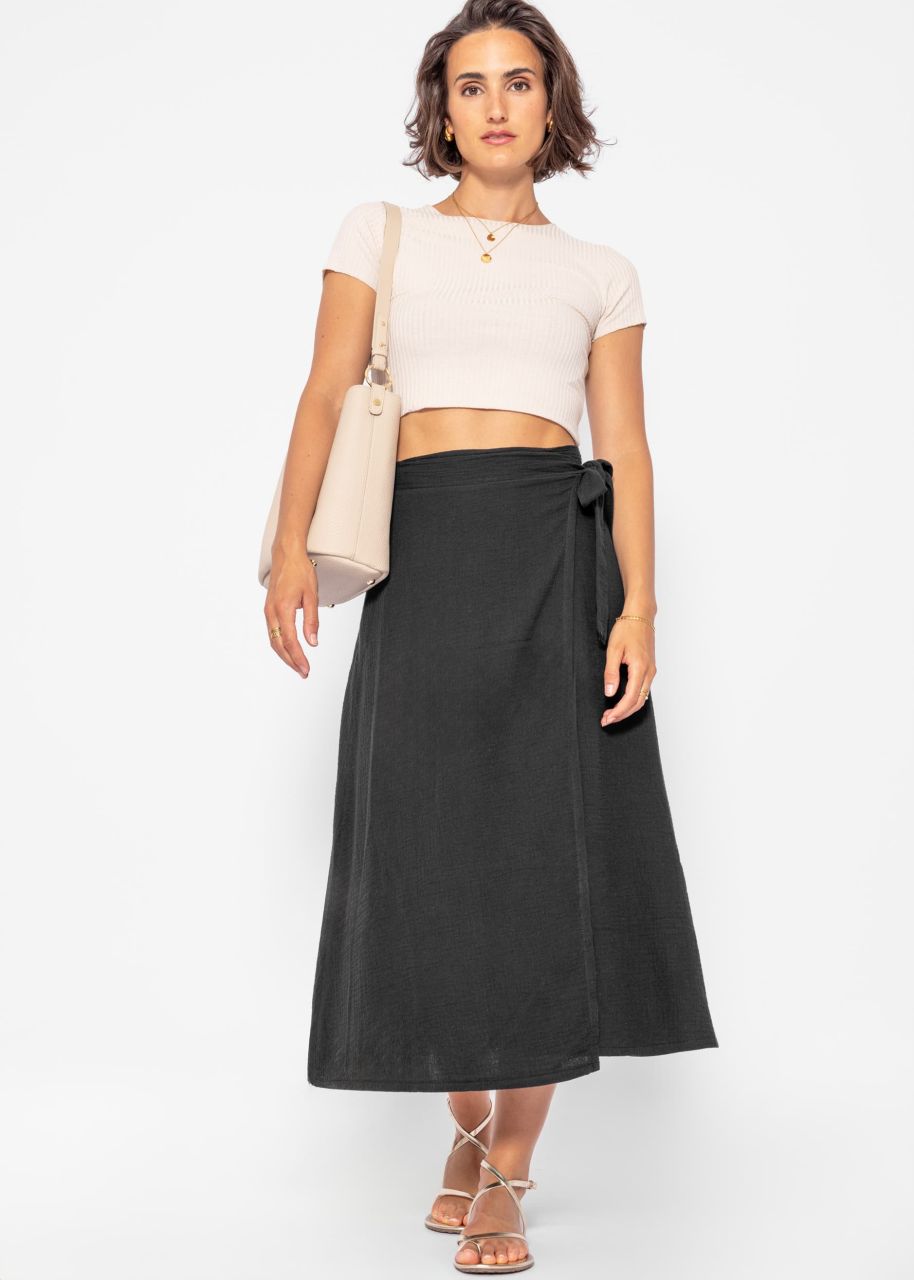 Long muslin wrap skirt - black