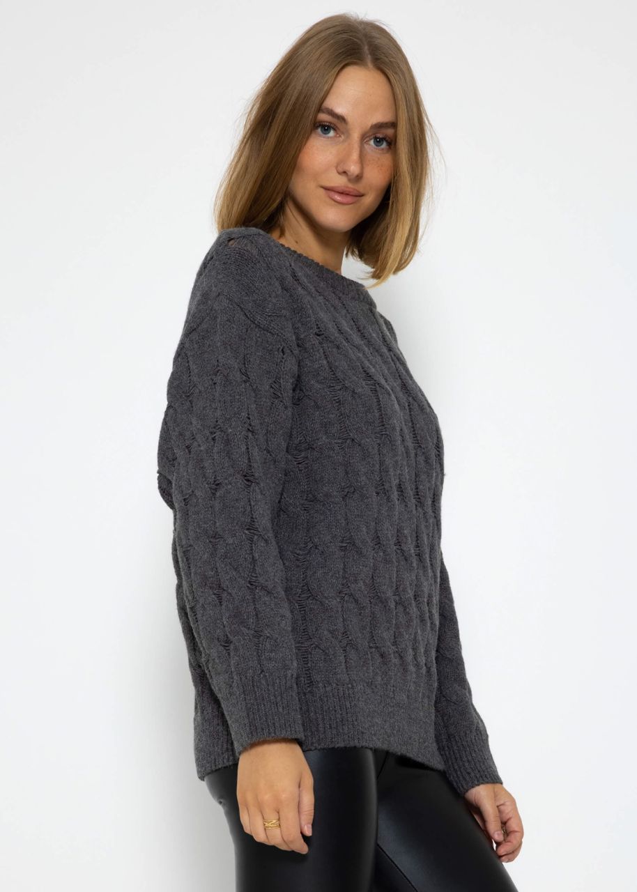 Knitted jumper with cable stitch - dark grey