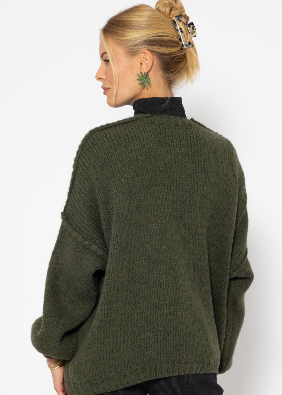 Casual cardigan with outer seams - dark green