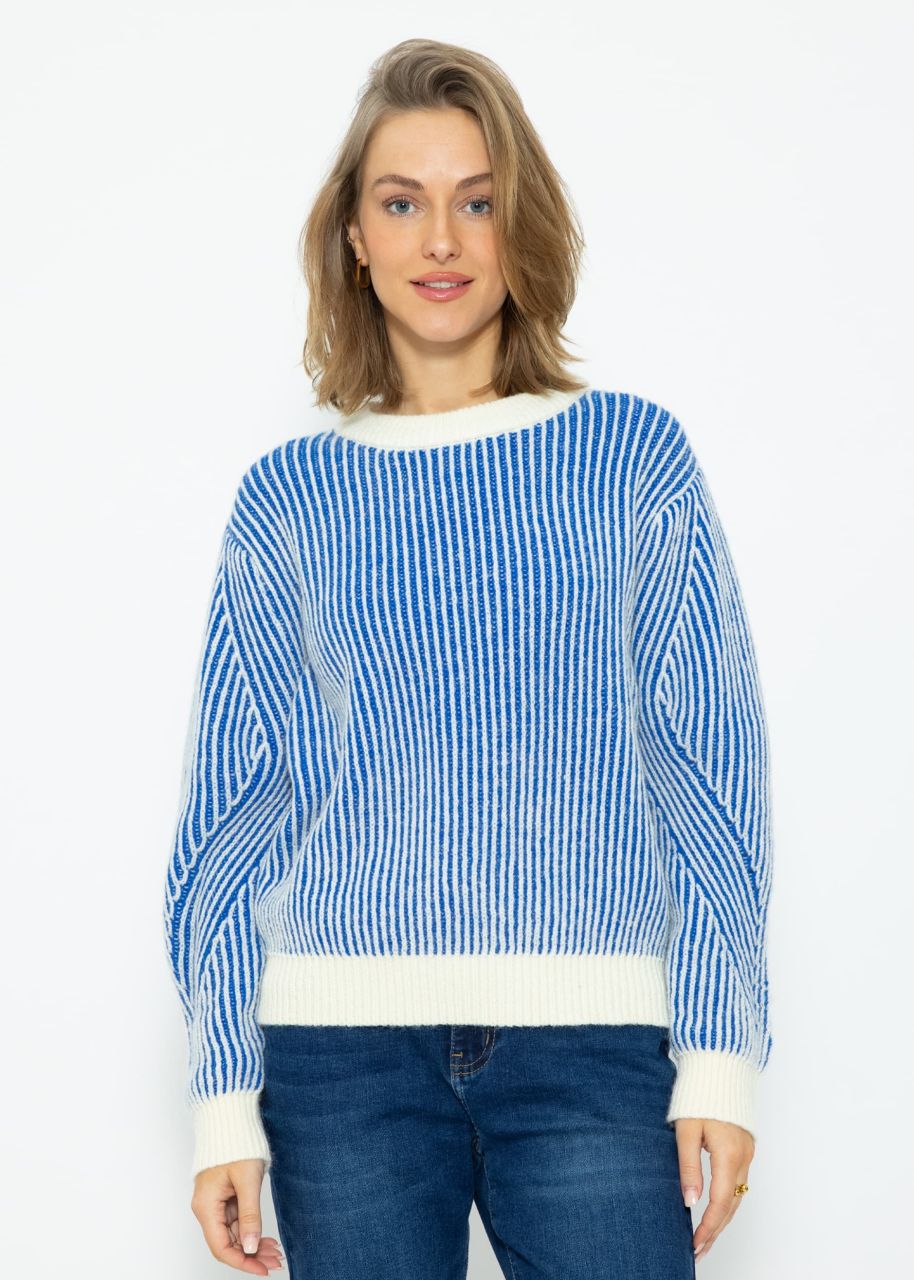 2-tone ribbed sweater - blue-offwhite