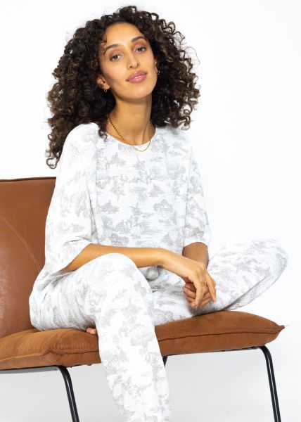 Muslin pyjama shirt with print - white-taupe