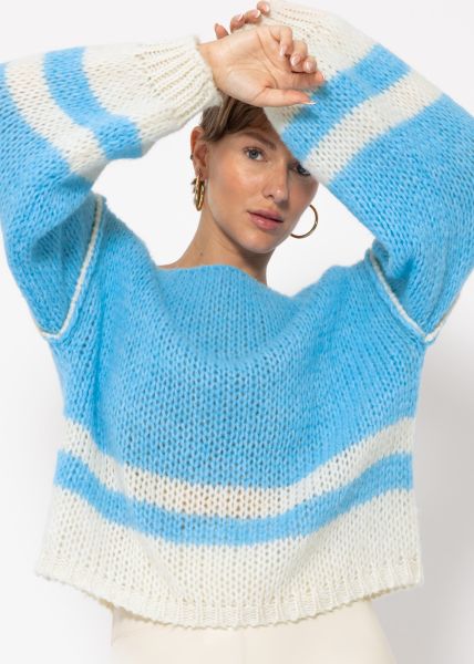 Jumper with striped hem - ice blue-offwhite