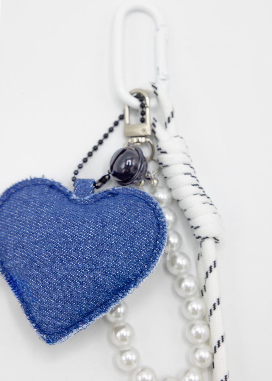 Jeans heart bag charm with pearls - blue