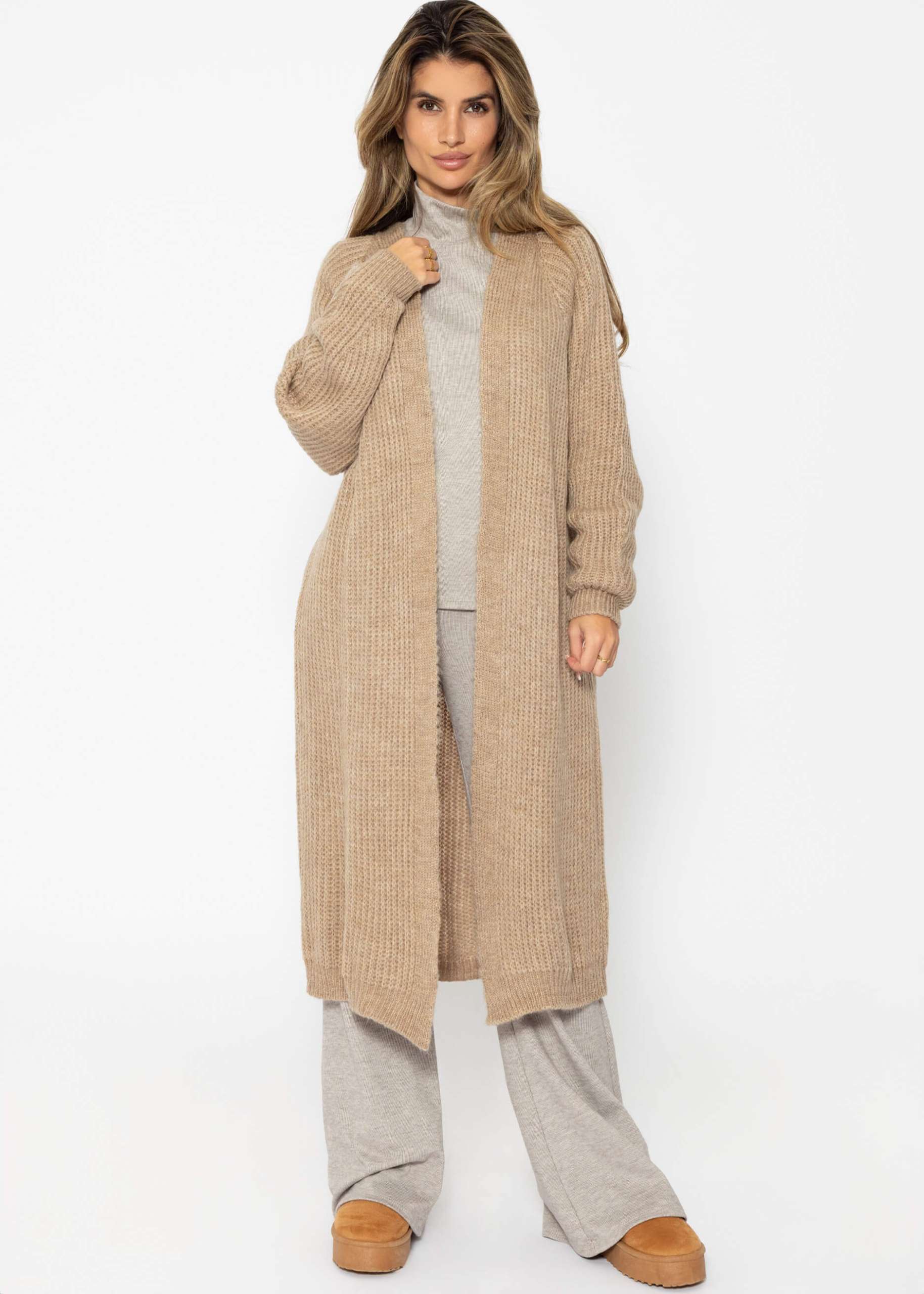 Long ribbed cardigan - camel