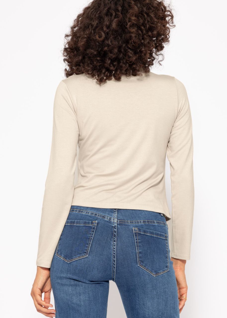 Long-sleeved shirt with asymmetric neckline - beige