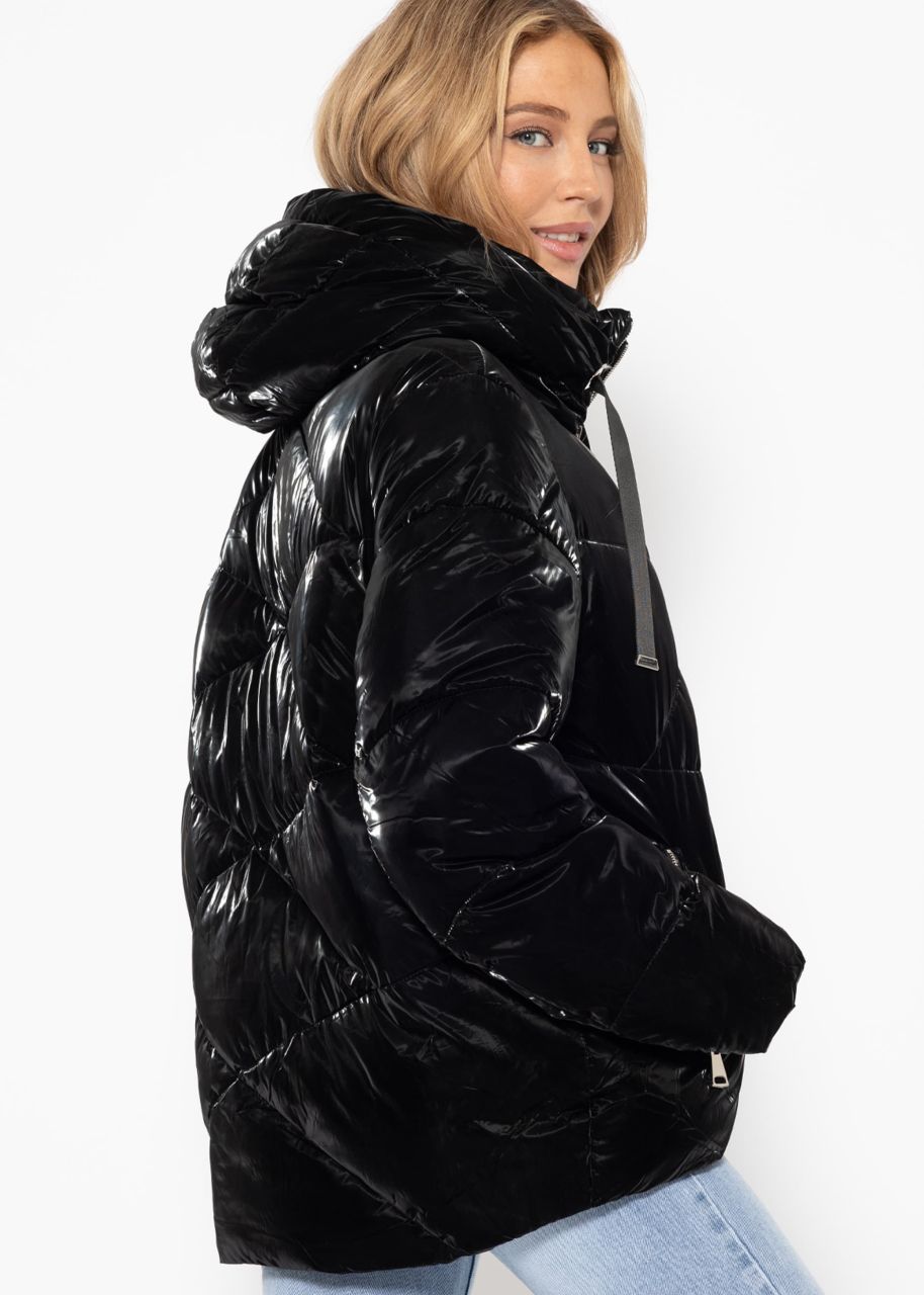 Puffer jacket with hood - black