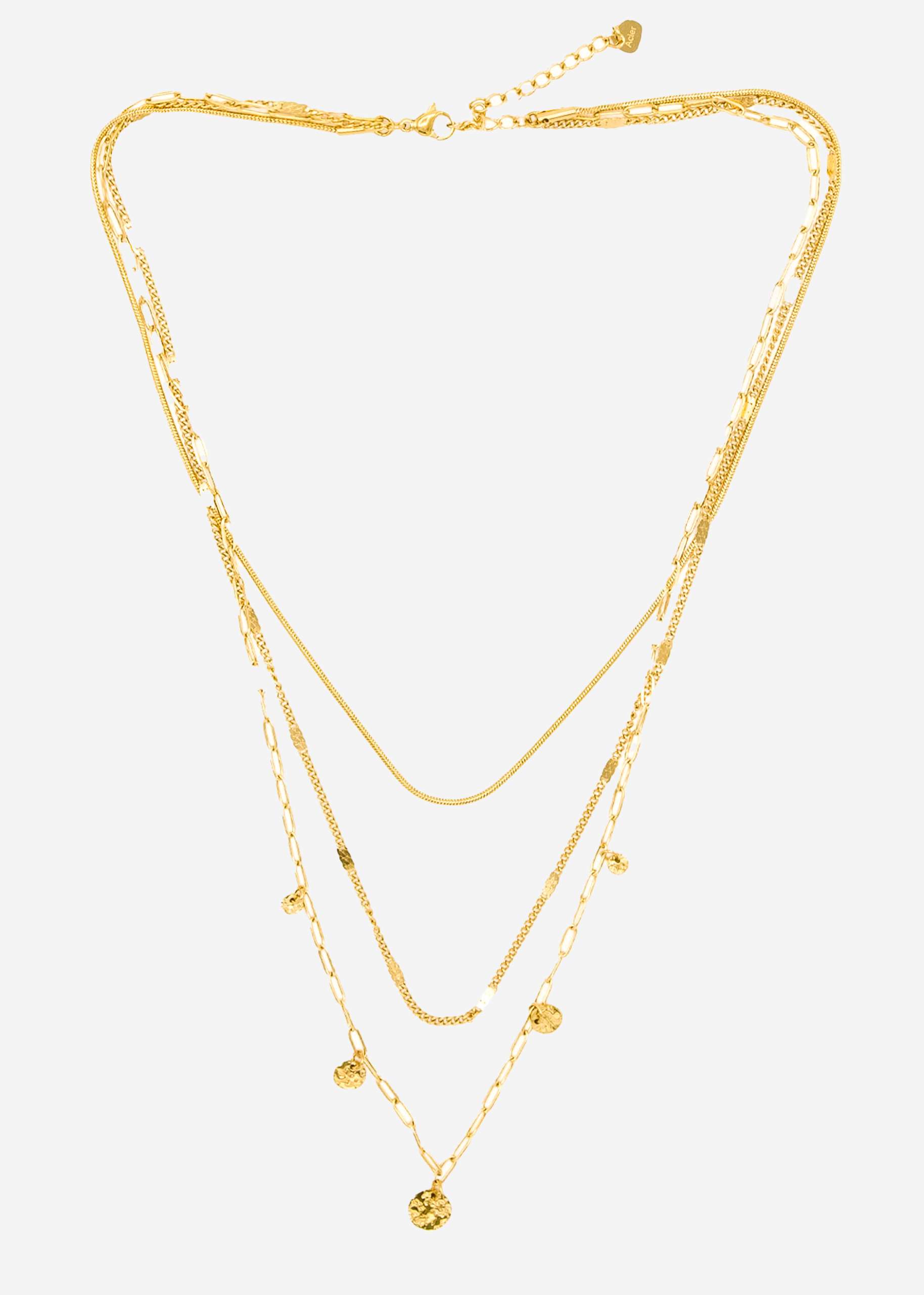 Triple necklace with discs - gold