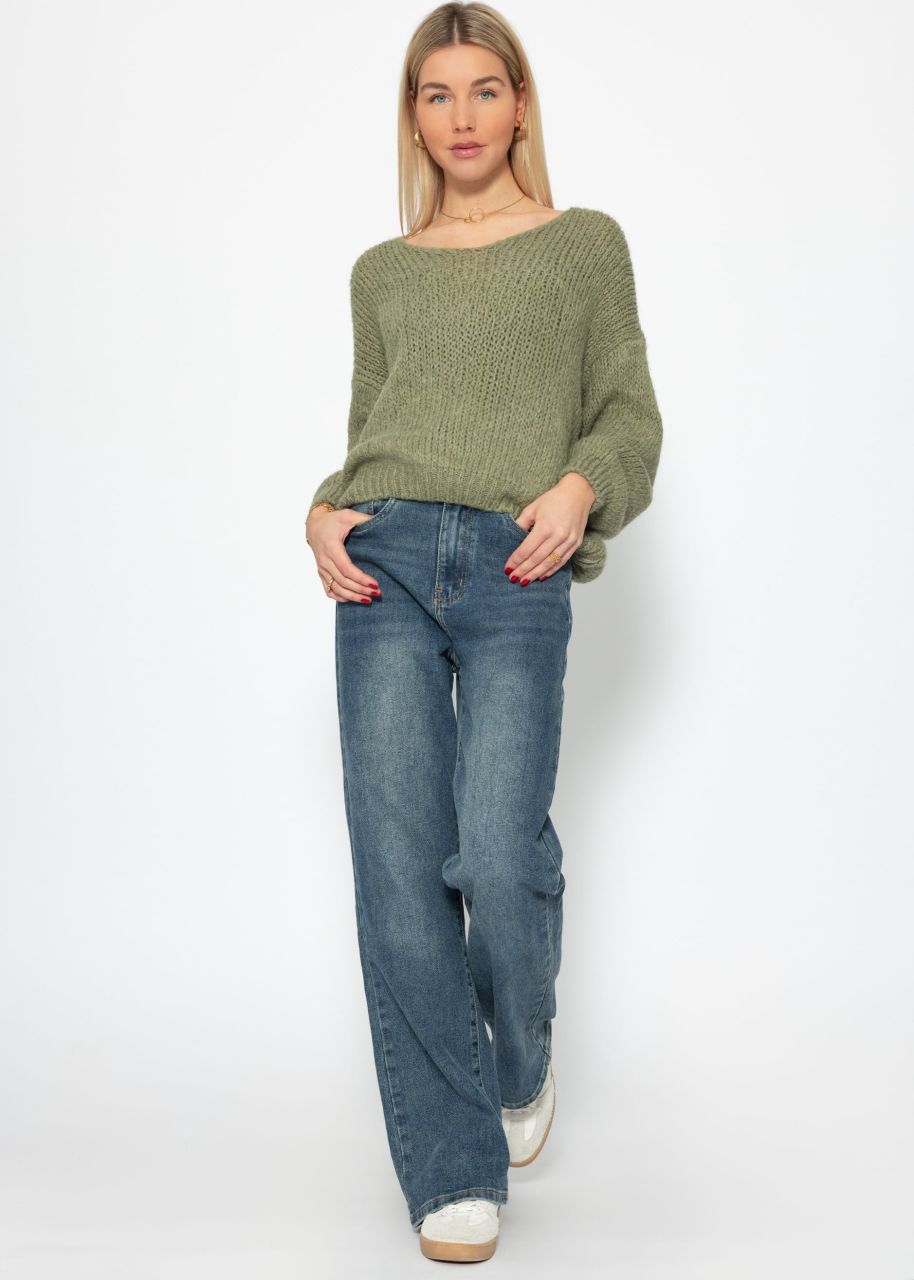 Oversized jumper with V-neck - khaki