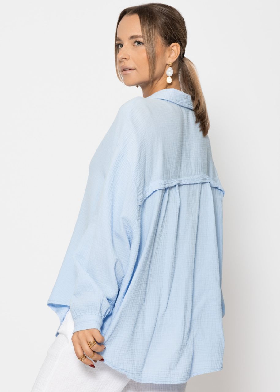 Muslin blouse oversize, short, light blue