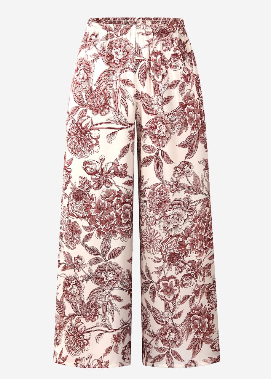 Satin pants with print - offwhite-wine red