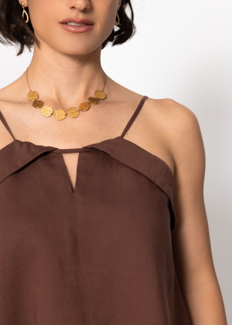 Linen top with spaghetti straps - brown