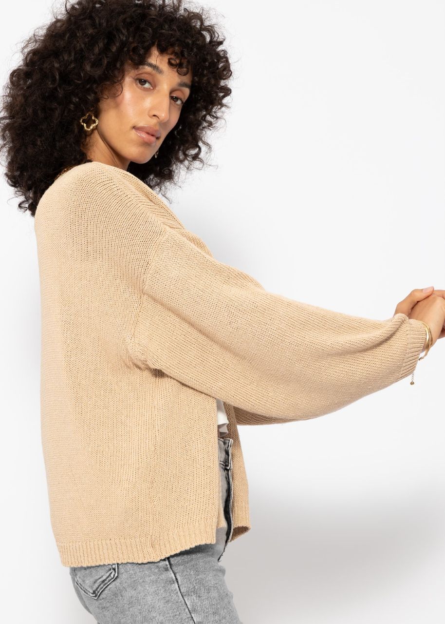 Cotton cardigan with wide sleeves - beige