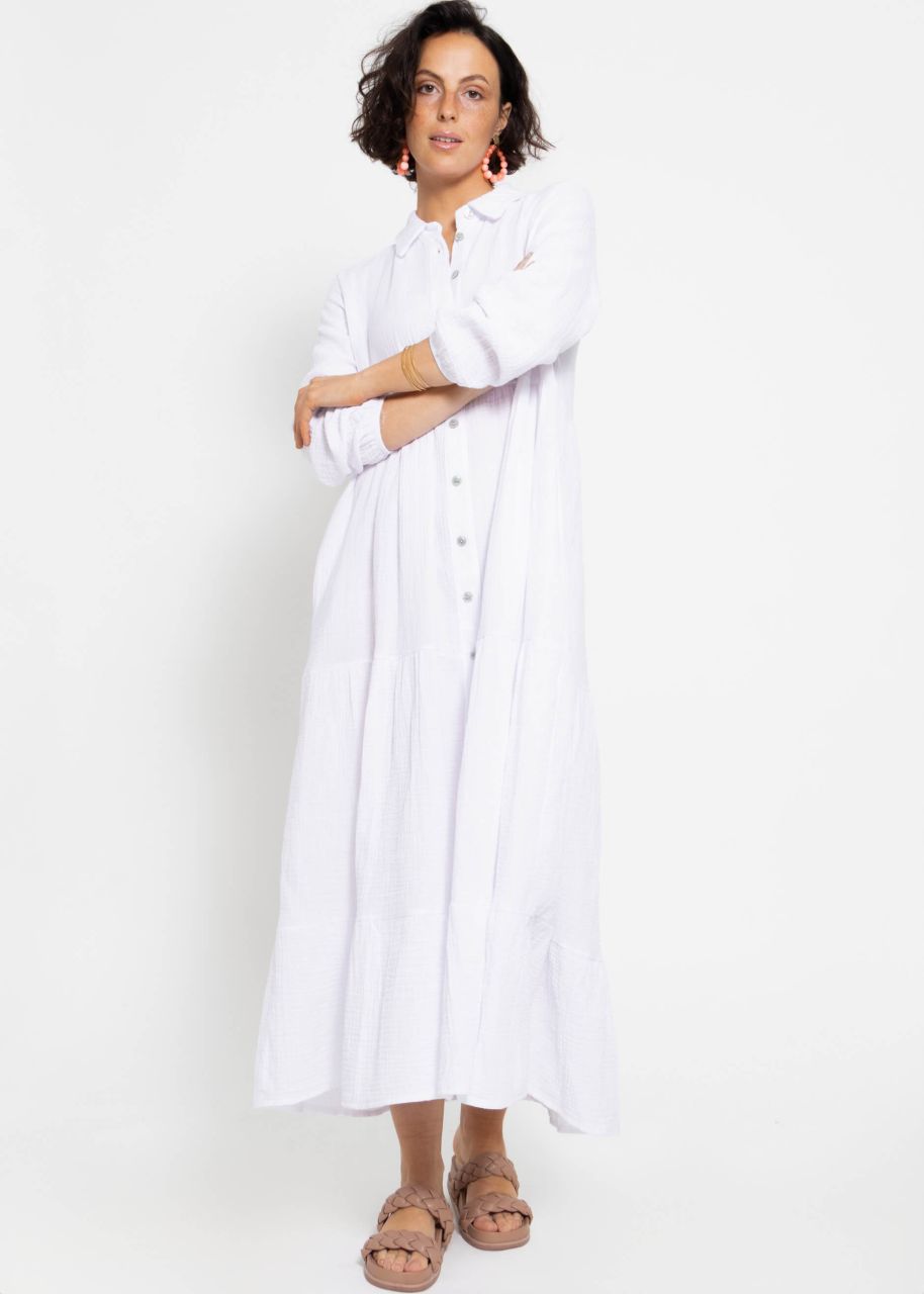 Muslin maxi dress with flounces - white