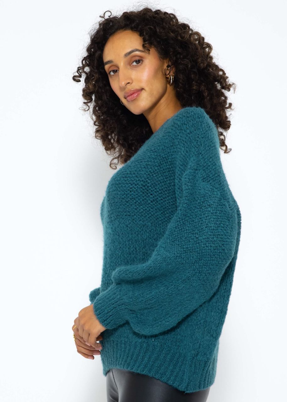 Super fluffy knitted jumper - petrol blue