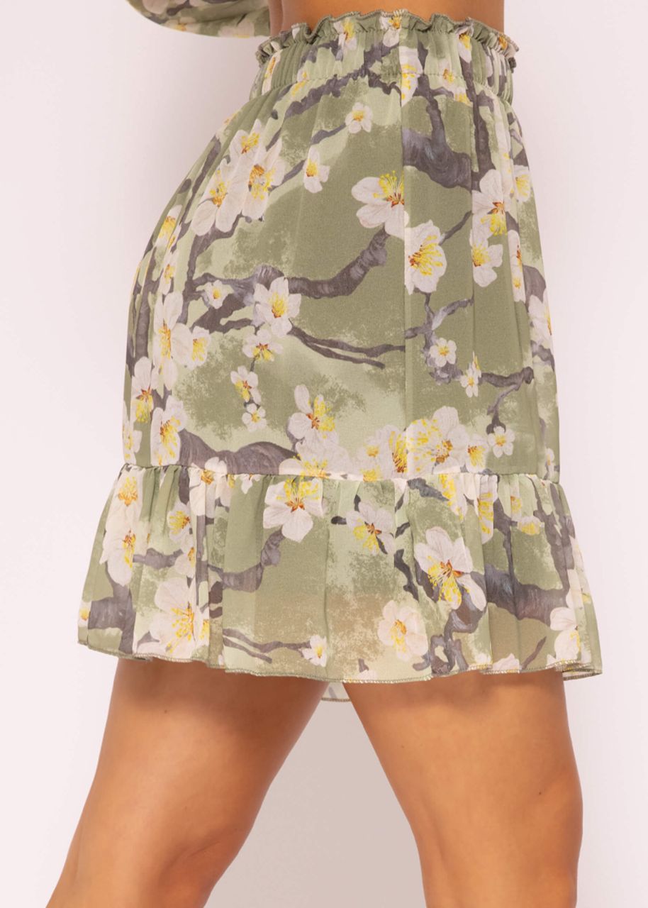 Ruched skirt with print, khaki