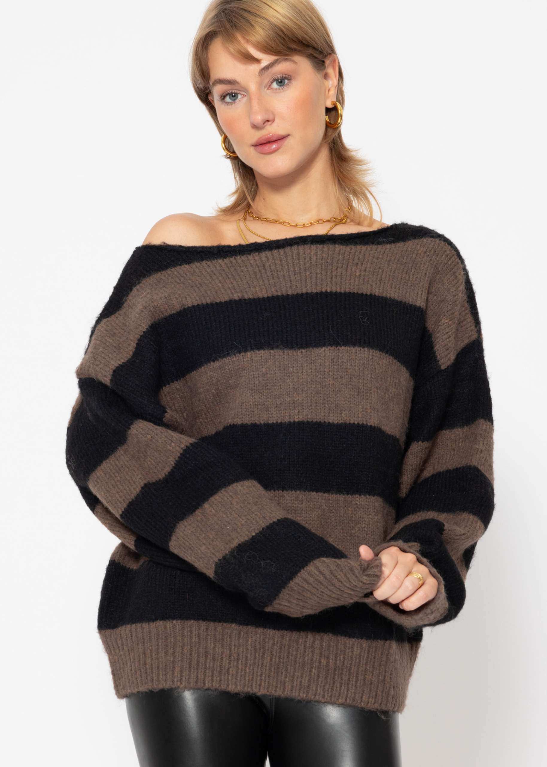 Jumper with block stripes - black-brown