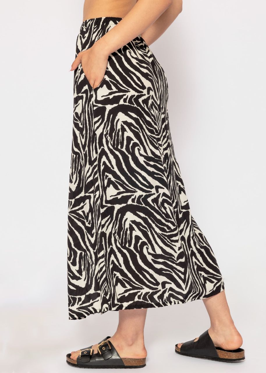 Long skirt with zebra print - black-offwhite