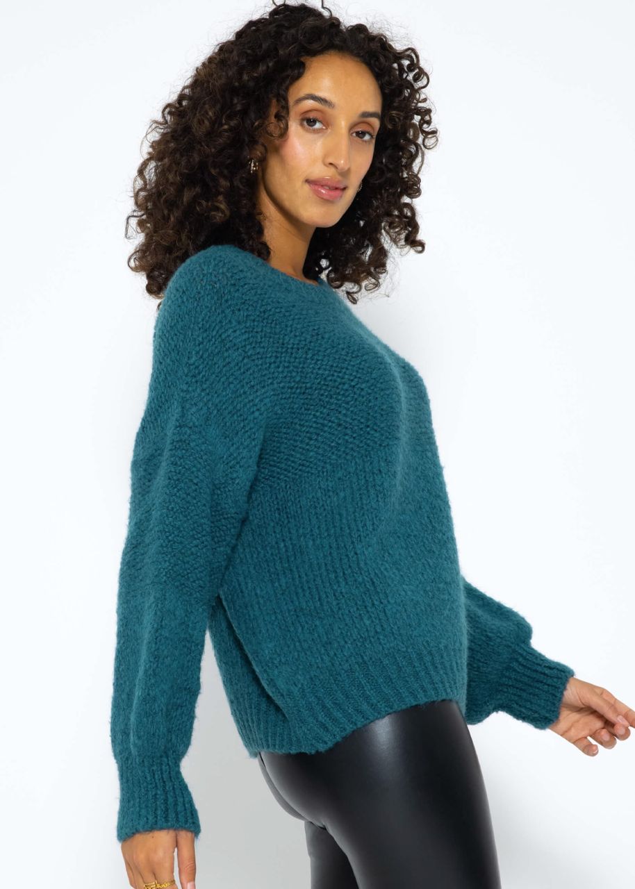 Super fluffy knitted jumper - petrol blue